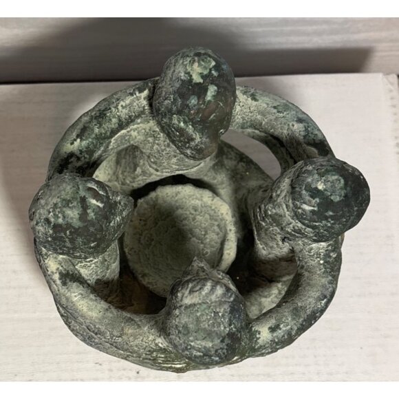 Circle of Friends Mayan Style Folk Art Terra Cotta 4 Friends Candle Holder Green - Picture 2 of 10